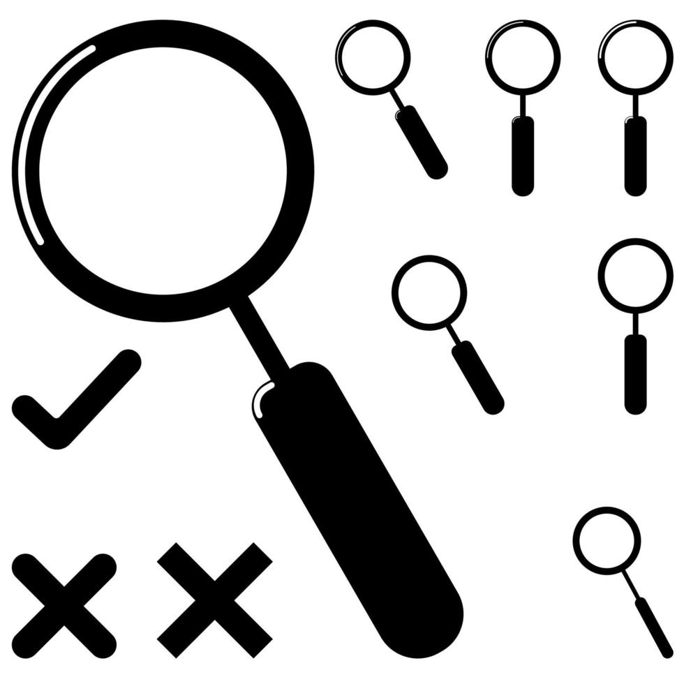 Black loupe and different mark. vector