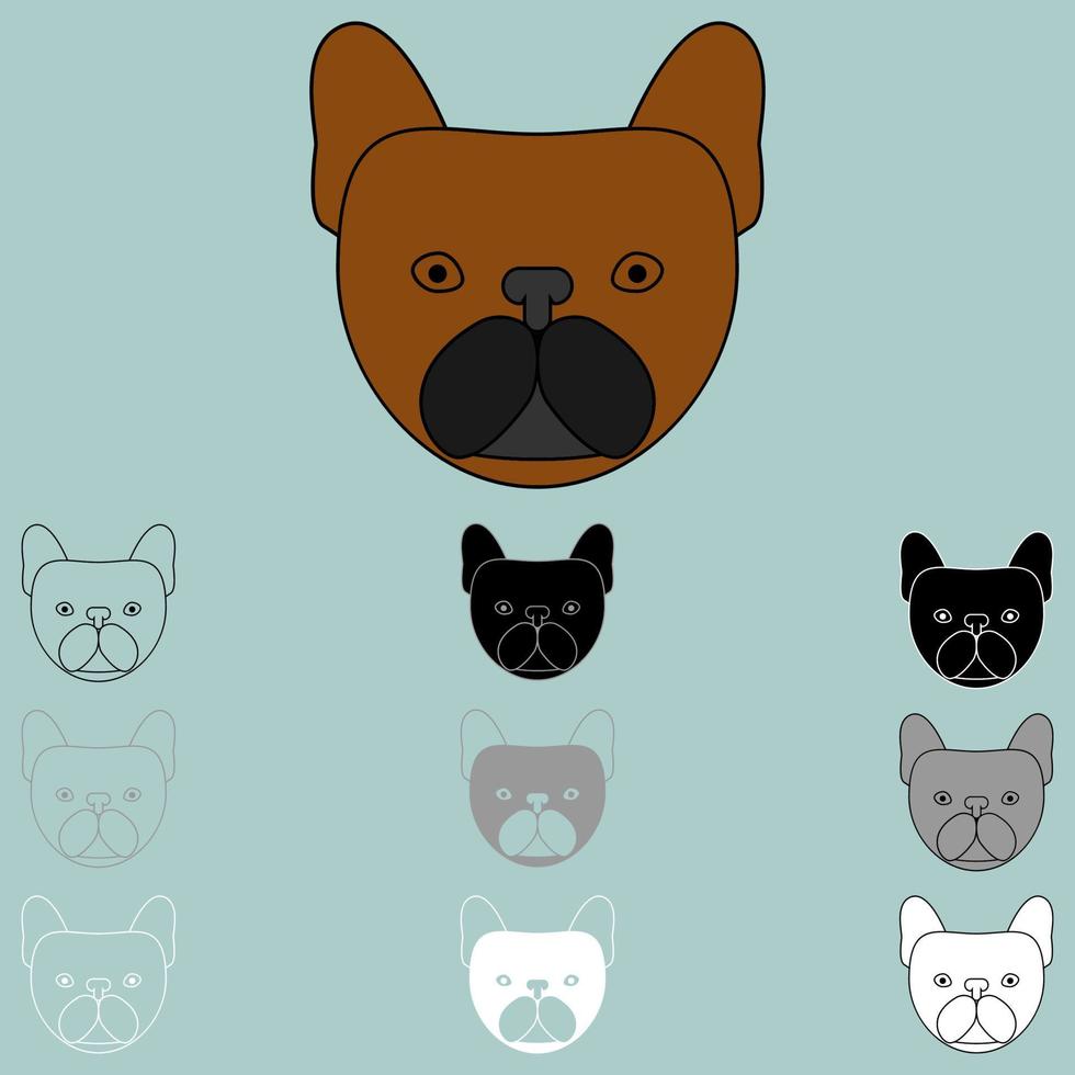 Dog face brown black grey white icon. vector