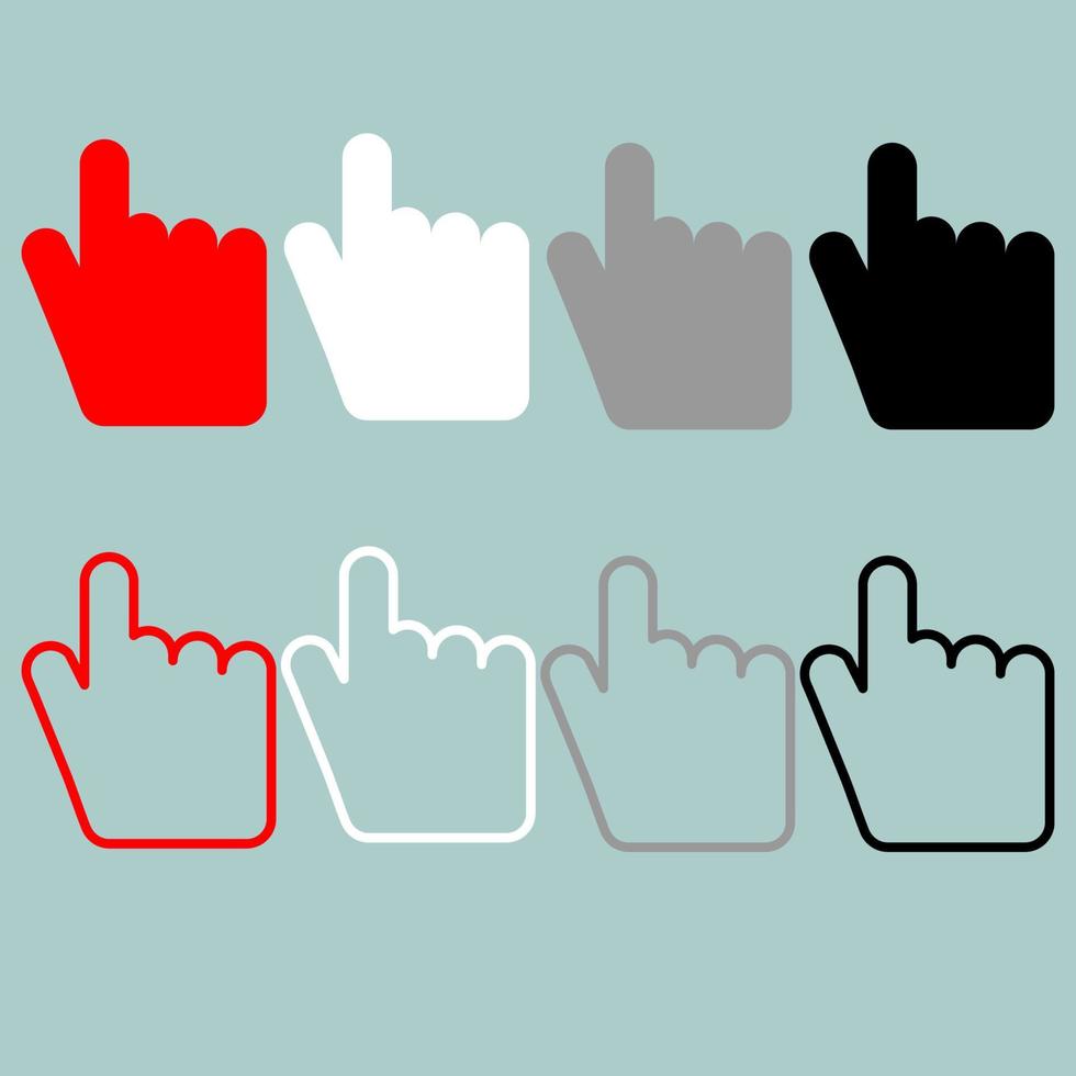 Pointing hand red black grey white icon. vector