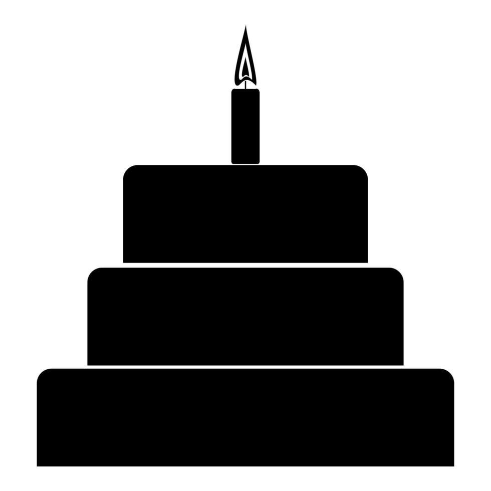 Cake with candle icon . Black color . vector