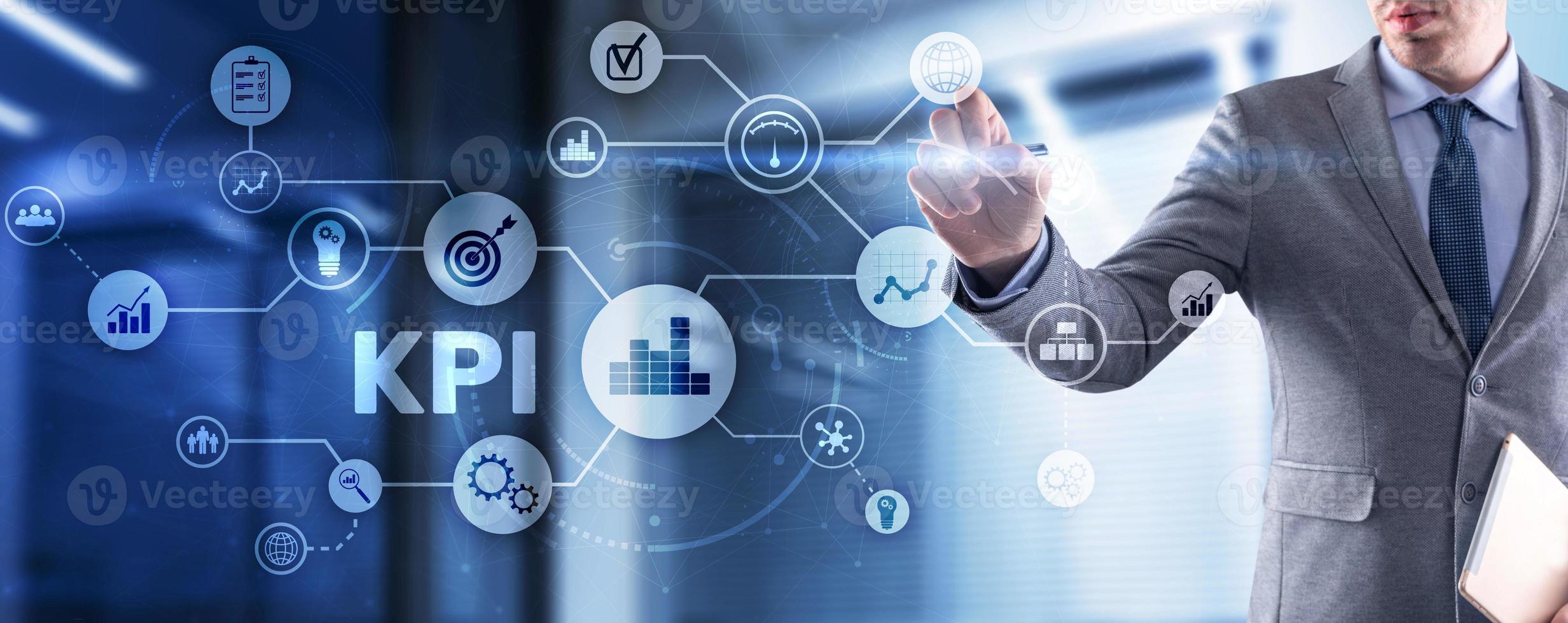 KPI Key Performance Indicator Business Internet Technology Concept on Futuristic city background photo