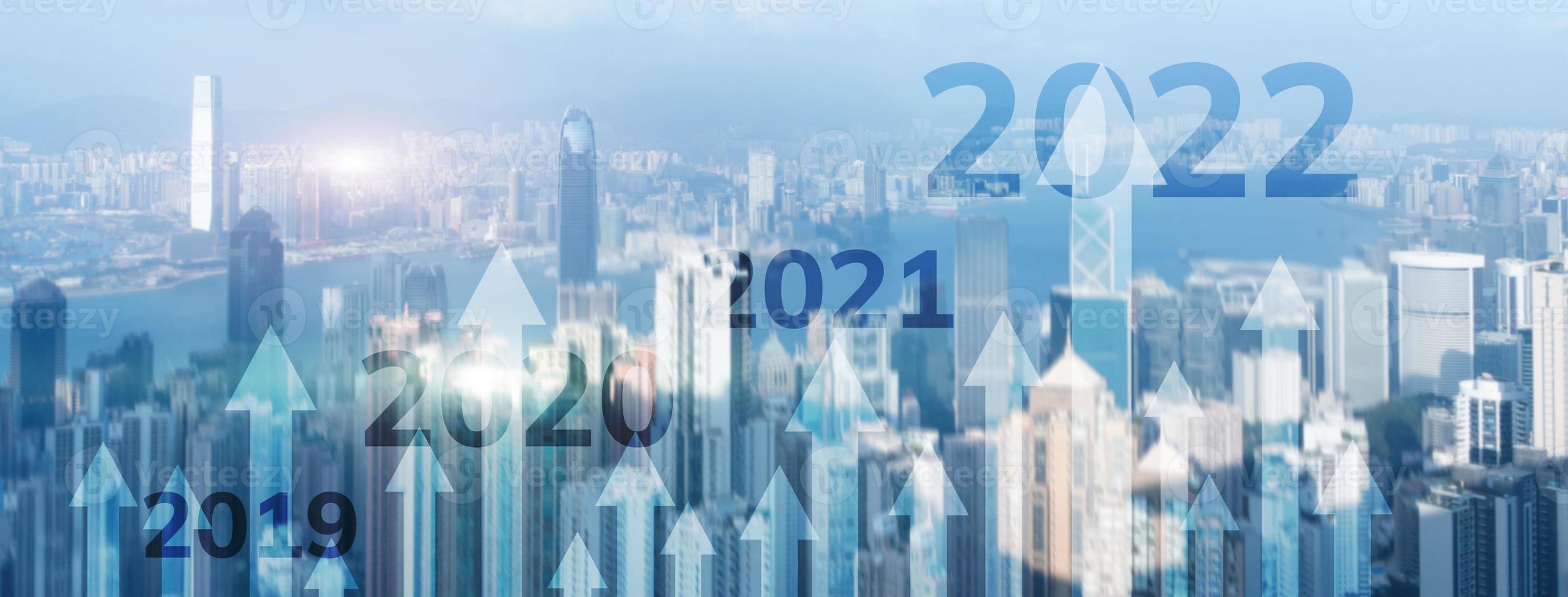 Hong kong 2022 concept. Graph of economics growth. Corpotare concept new year. Mixed Media photo