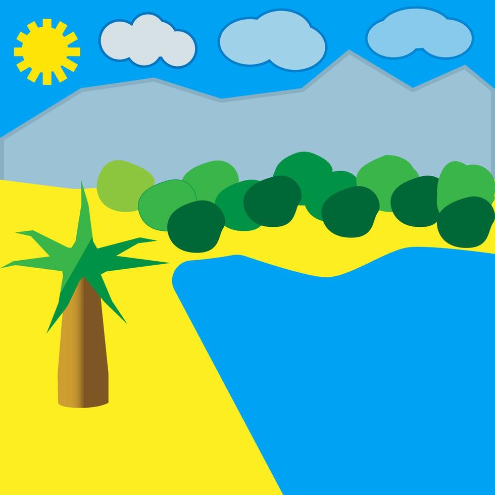 Beach by the ocean with palm and blue sky vector