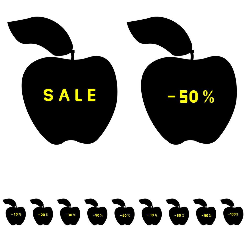 manzana para la venta y el icono de descuento. vector