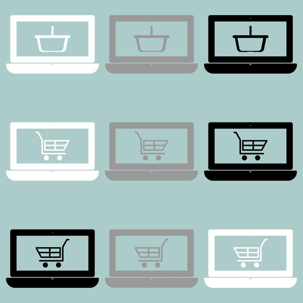 Notebook with basket and cart on the screen icon. vector