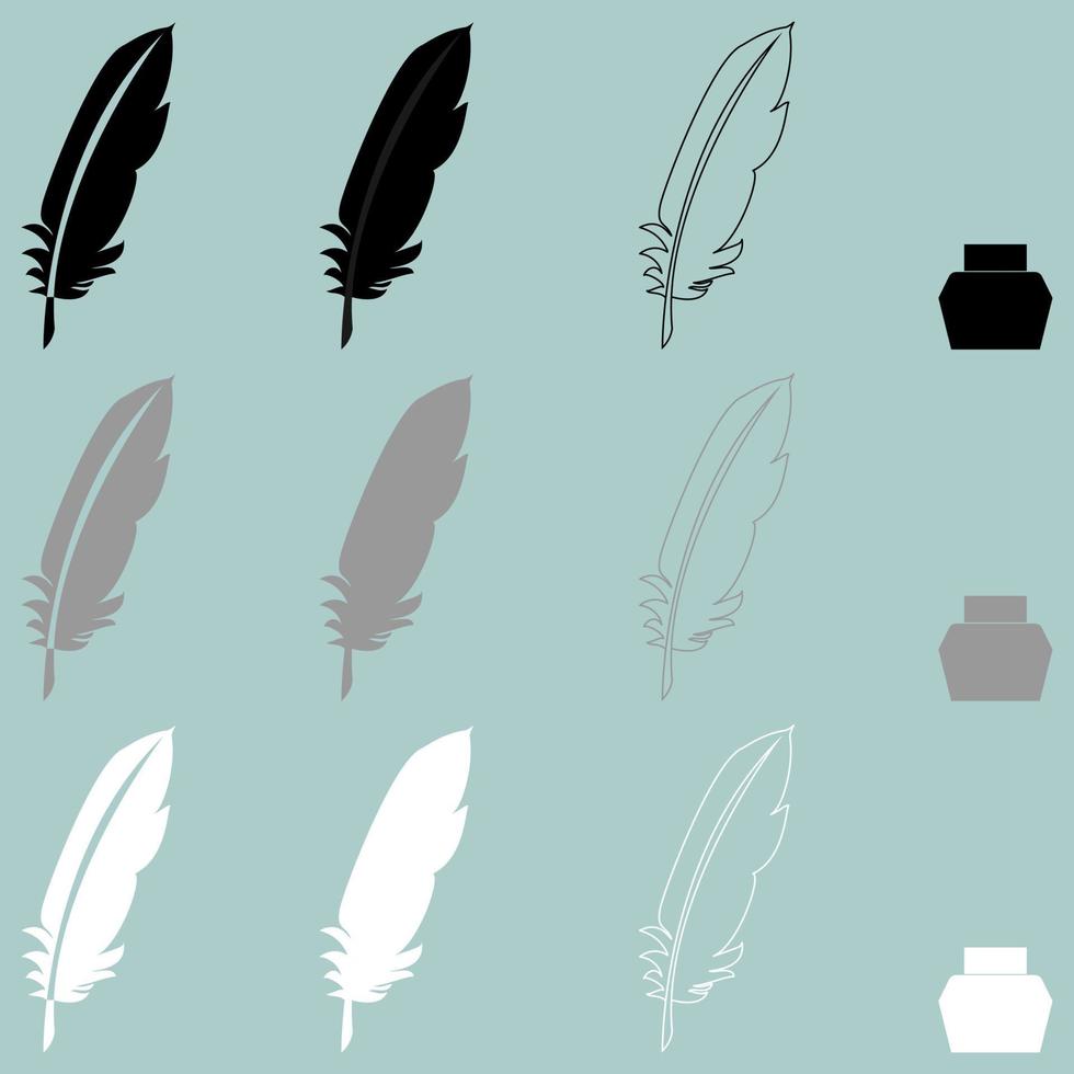 Feather and inkwell different icon. vector