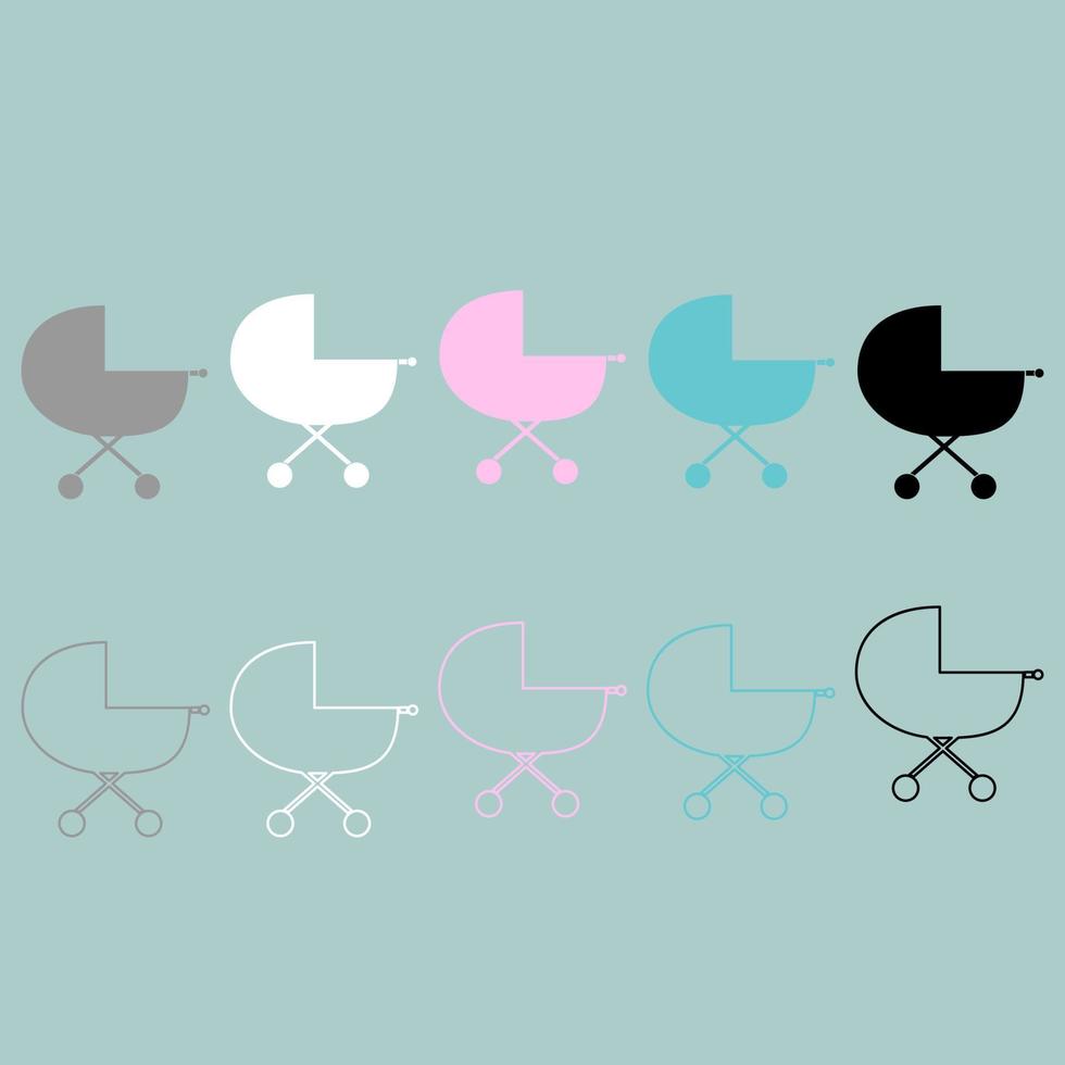 Baby carriage differennt colour icon. vector