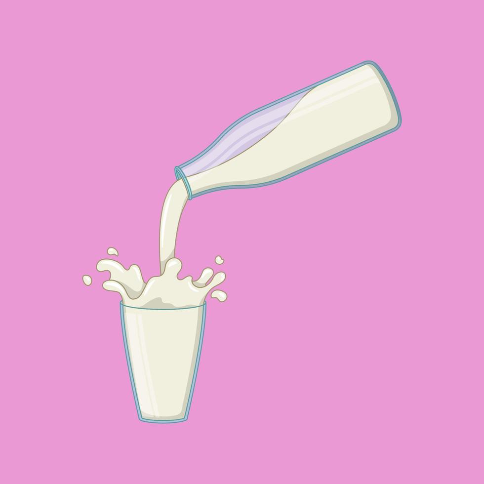 Milk bottle is poured into glass vector. Illustration of milk bottle and glass. vector