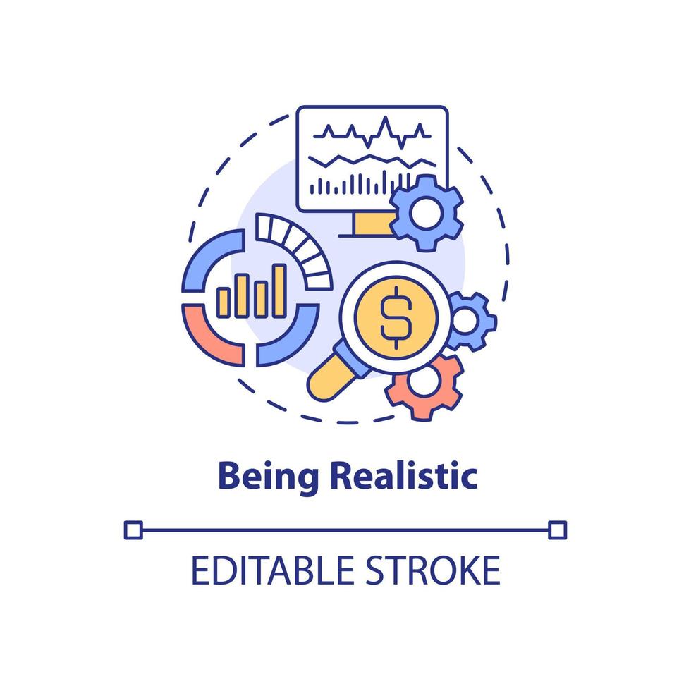 Being realistic concept icon. Company budgeting. Financial plan abstract idea thin line illustration. Isolated outline drawing. Editable stroke. Roboto-Medium, Myriad Pro-Bold fonts used vector