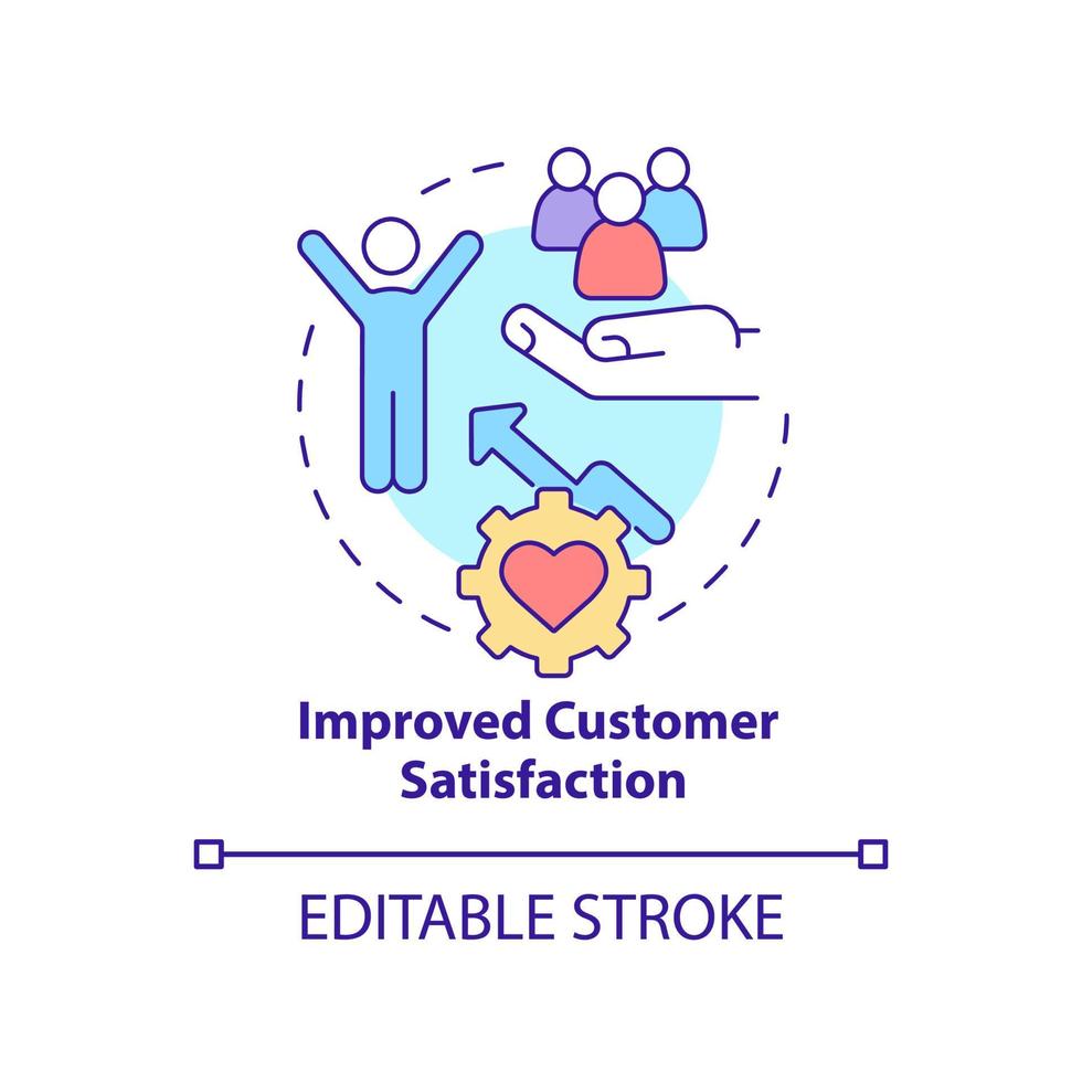 Improved customer satisfaction concept icon. Business tools advantage abstract idea thin line illustration. Isolated outline drawing. Editable stroke. Roboto-Medium, Myriad Pro-Bold fonts used vector
