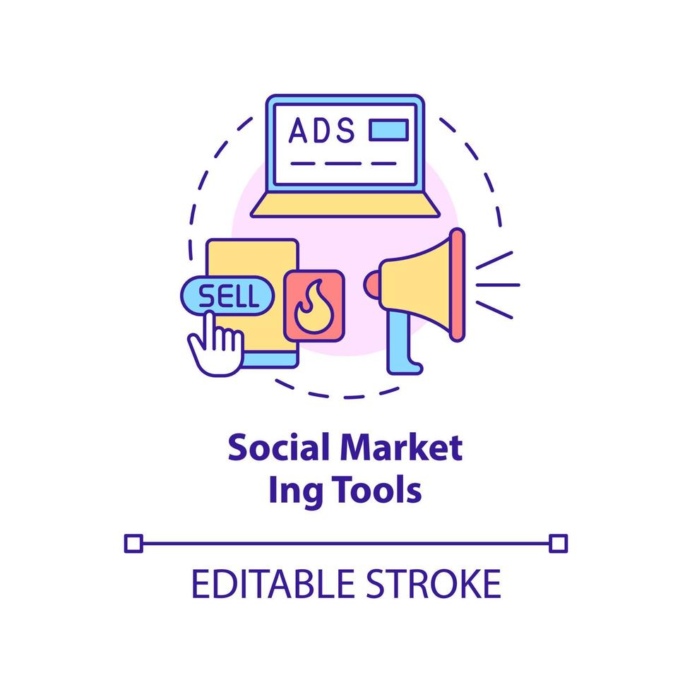 Social marketing tools concept icon. Business tools abstract idea thin line illustration. Web-based advertising. Isolated outline drawing. Editable stroke. Roboto-Medium, Myriad Pro-Bold fonts used vector