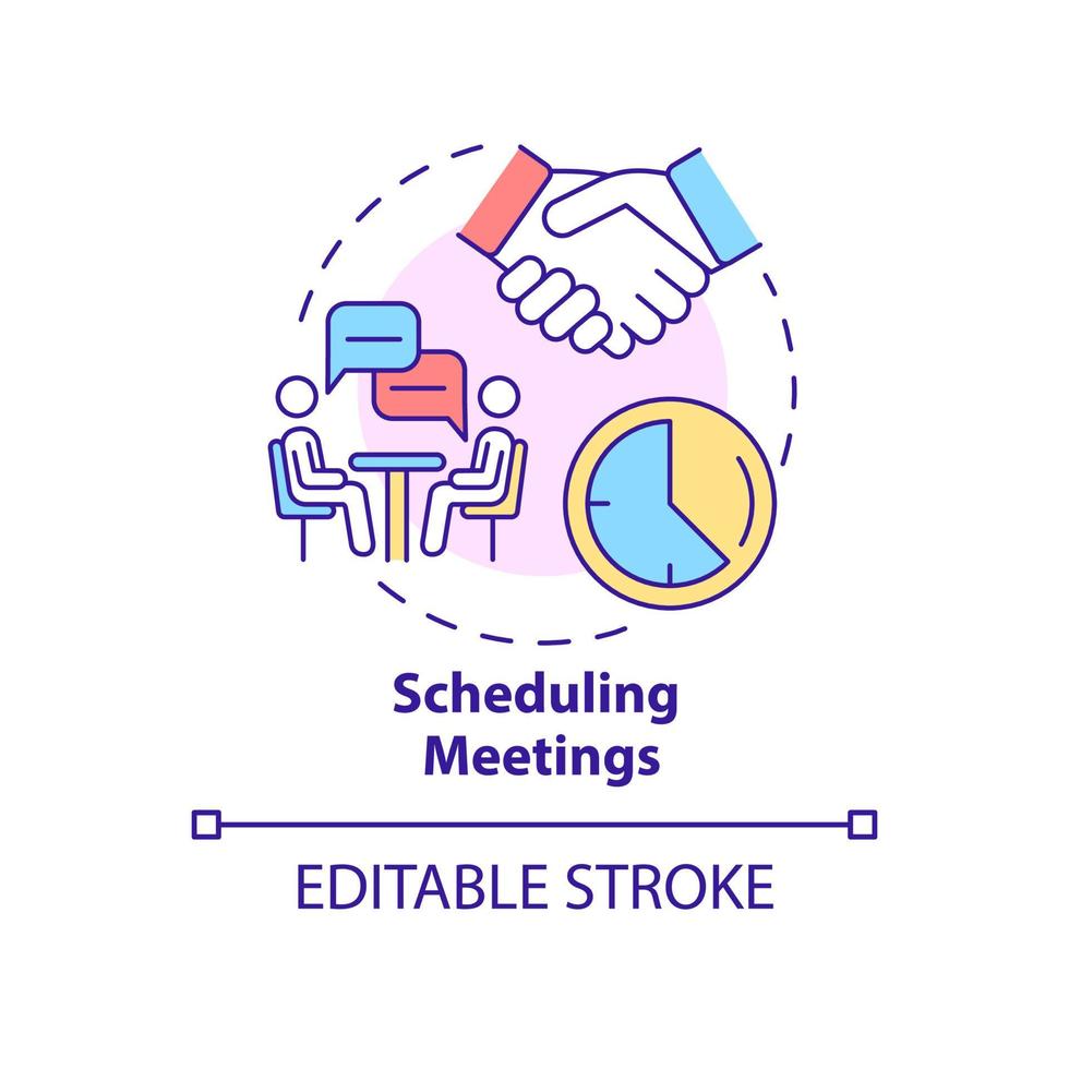 Scheduling meetings concept icon. Business software abstract idea thin line illustration. Appointment scheduler. Isolated outline drawing. Editable stroke. Roboto-Medium, Myriad Pro-Bold fonts used vector