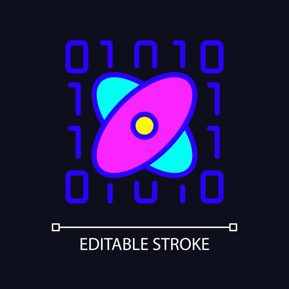 Data mining in science RGB color pixel perfect icon for dark theme. Computer science and statistics. Simple filled line drawing on night mode background. Editable stroke. Arial font used vector