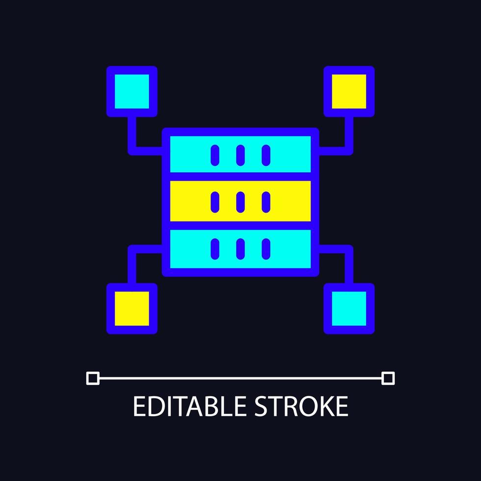 Data storage space RGB color pixel perfect icon for dark theme. Dataset warehousing. Virtual information. Simple filled line drawing on night mode background. Editable stroke. Arial font used vector