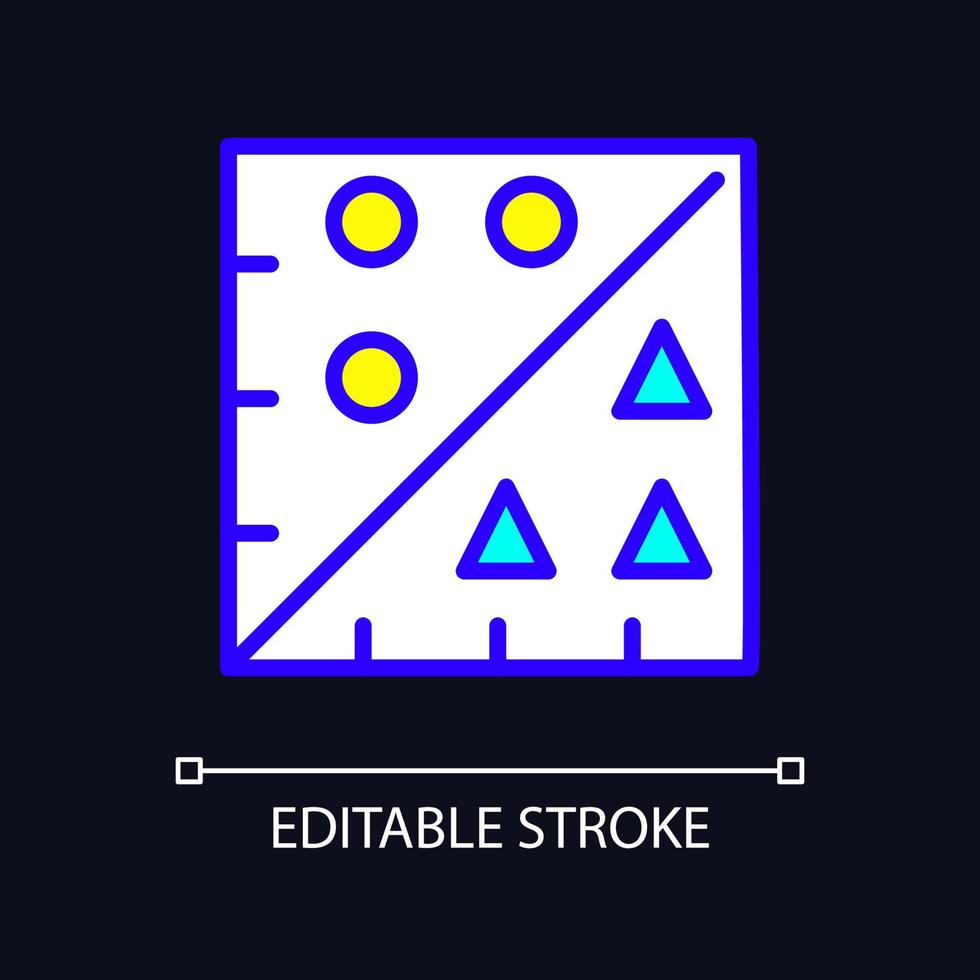 Analytics of data mining process RGB color pixel perfect icon for dark theme. Virtual information statistics. Simple filled line drawing on night mode background. Editable stroke. Arial font used vector