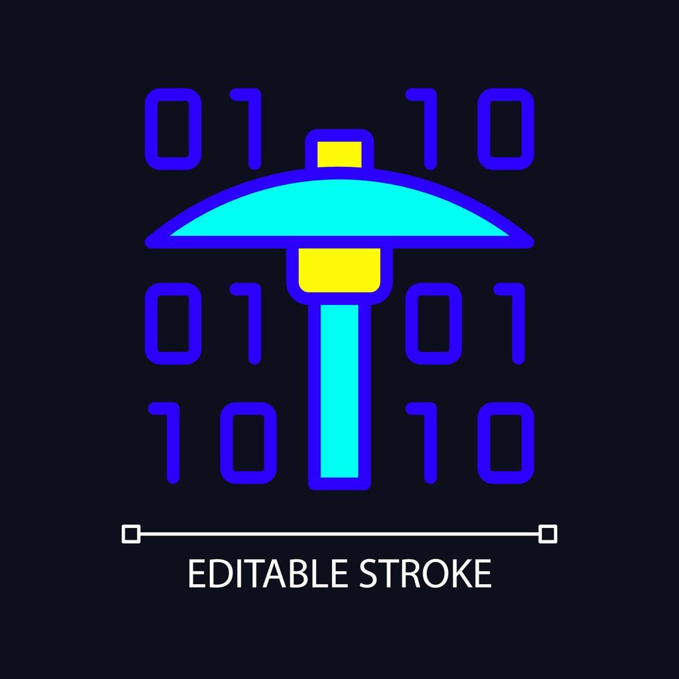 Data mining RGB color pixel perfect icon for dark theme. Exploration of virtual information massive. Simple filled line drawing on night mode background. Editable stroke. Arial font used vector
