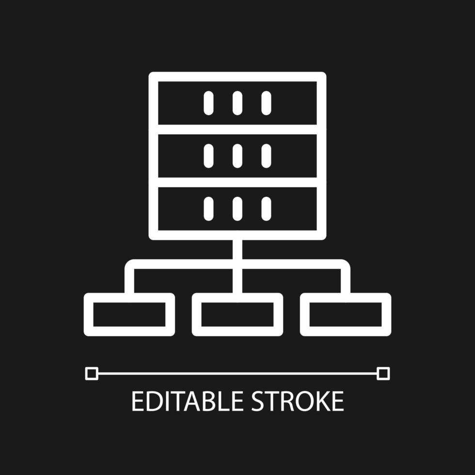 Data set technology white linear pixel perfect icon for dark theme. Thin line customizable illustration. Isolated vector contour symbol for night mode. Editable stroke. Arial font used