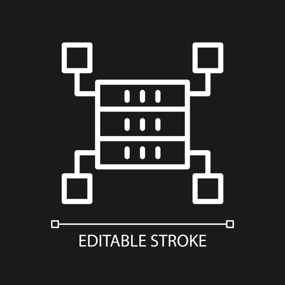 Data storage space white linear pixel perfect icon for dark theme. Thin line customizable illustration. Isolated vector contour symbol for night mode. Editable stroke. Arial font used