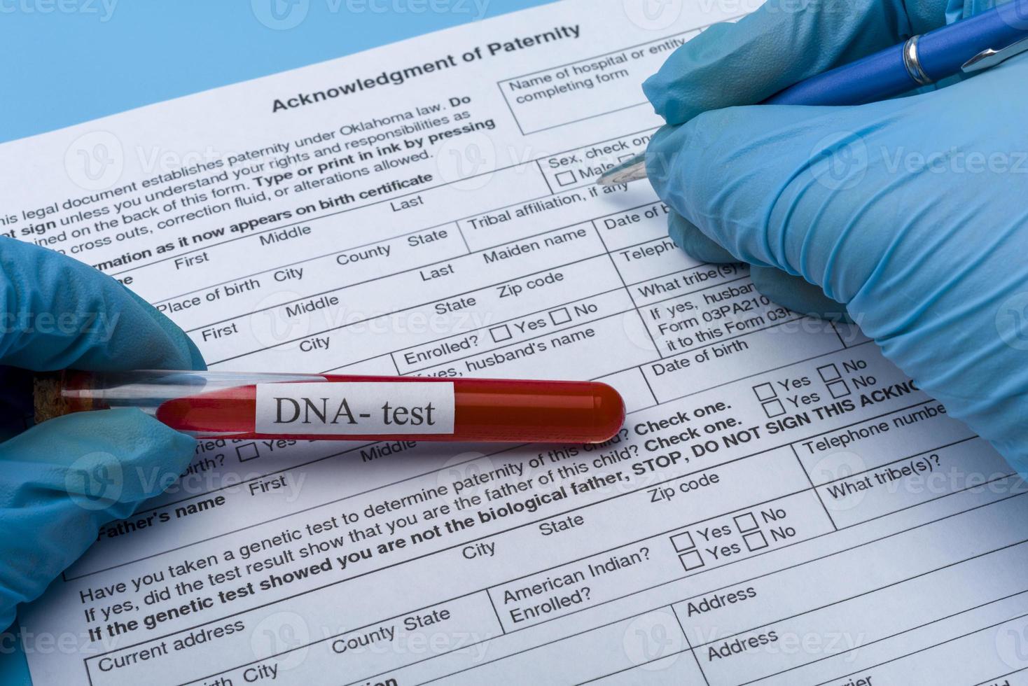 DNA molecule forming inside the vial in for blood analysis.3D rendering, conceptual images. photo