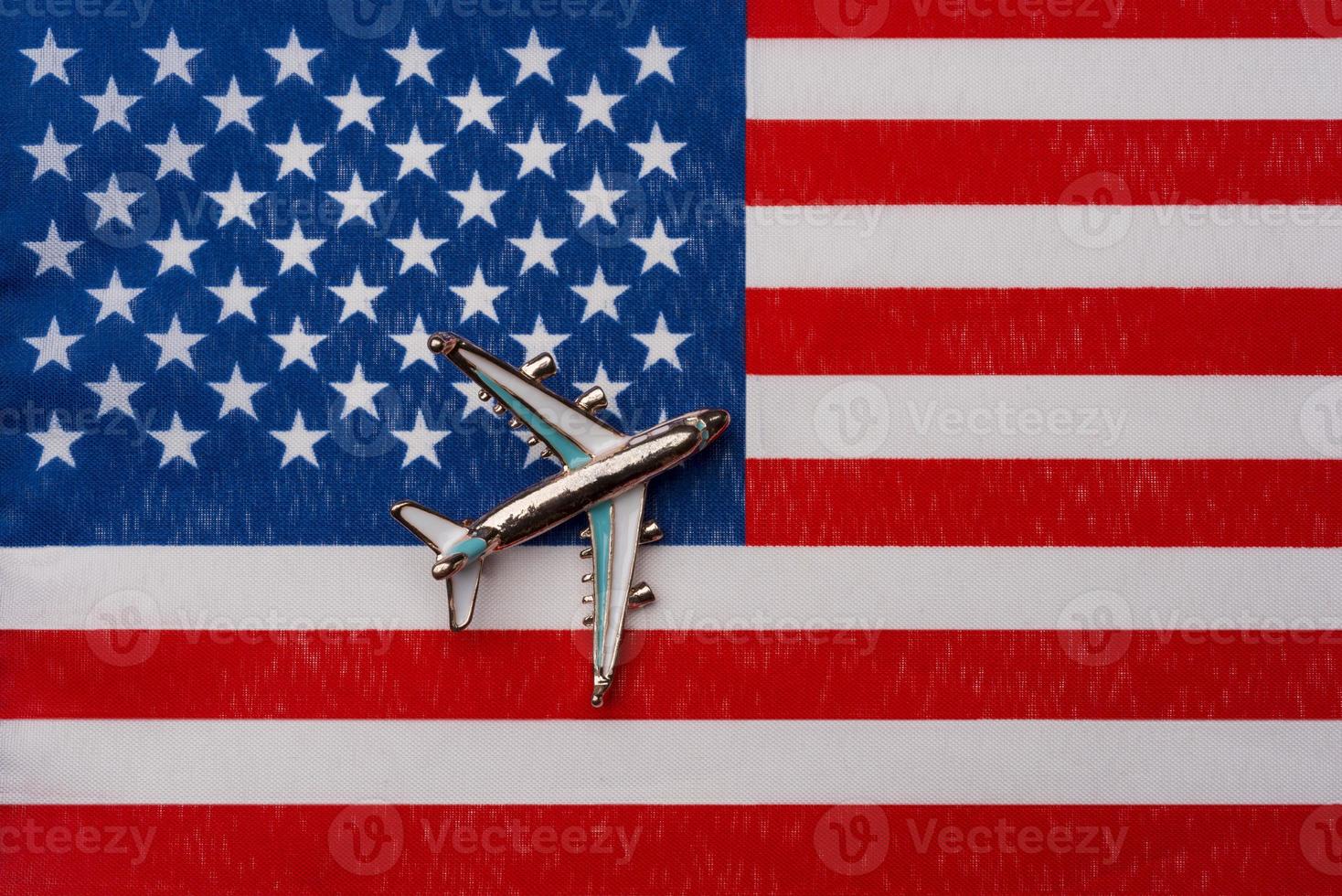 Airplane over the flag Small Pacific remote Islands of the United States concept of traveling abroad photo