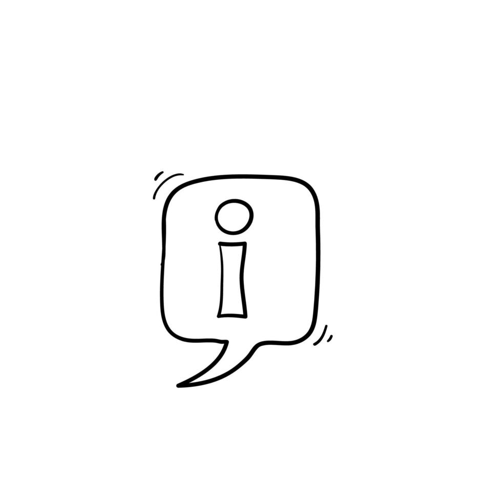 icono de vector de voz de burbuja de información dibujada a mano, información de doodle ayuda signo marca fondo aislado