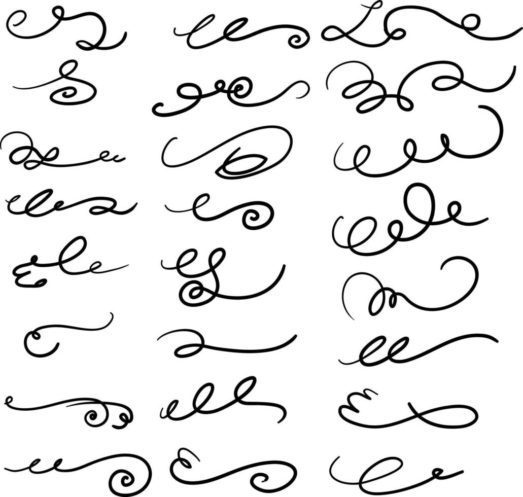 hand drawn Vector dividers, flourishes, swirls, curls and scrolls set for wedding invitation, romantic gift card