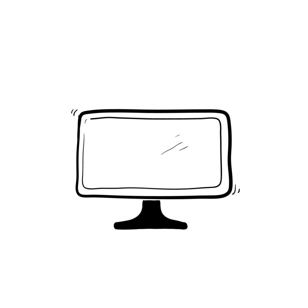 icono de monitor dibujado a mano, plantilla de diseño de ilustración estilo de dibujos animados de fideos vector