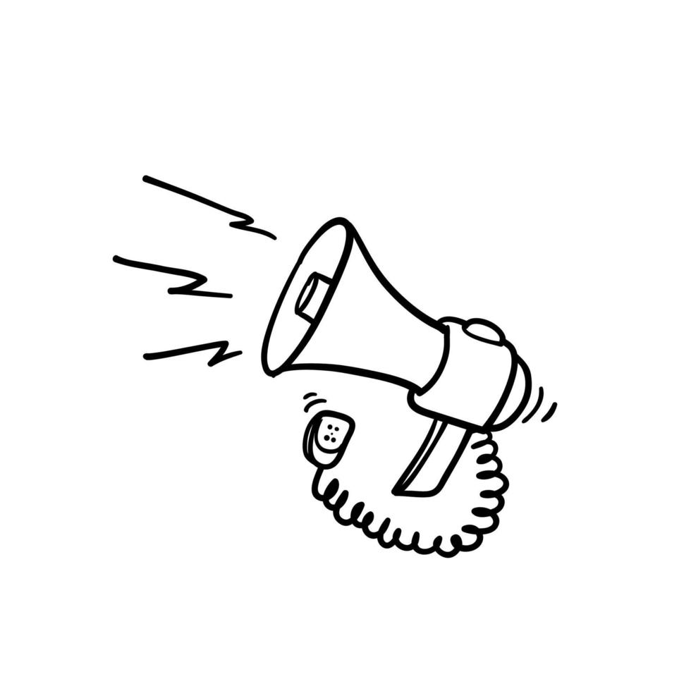 hand drawn megaphone illustration with doodle cartoon style vector