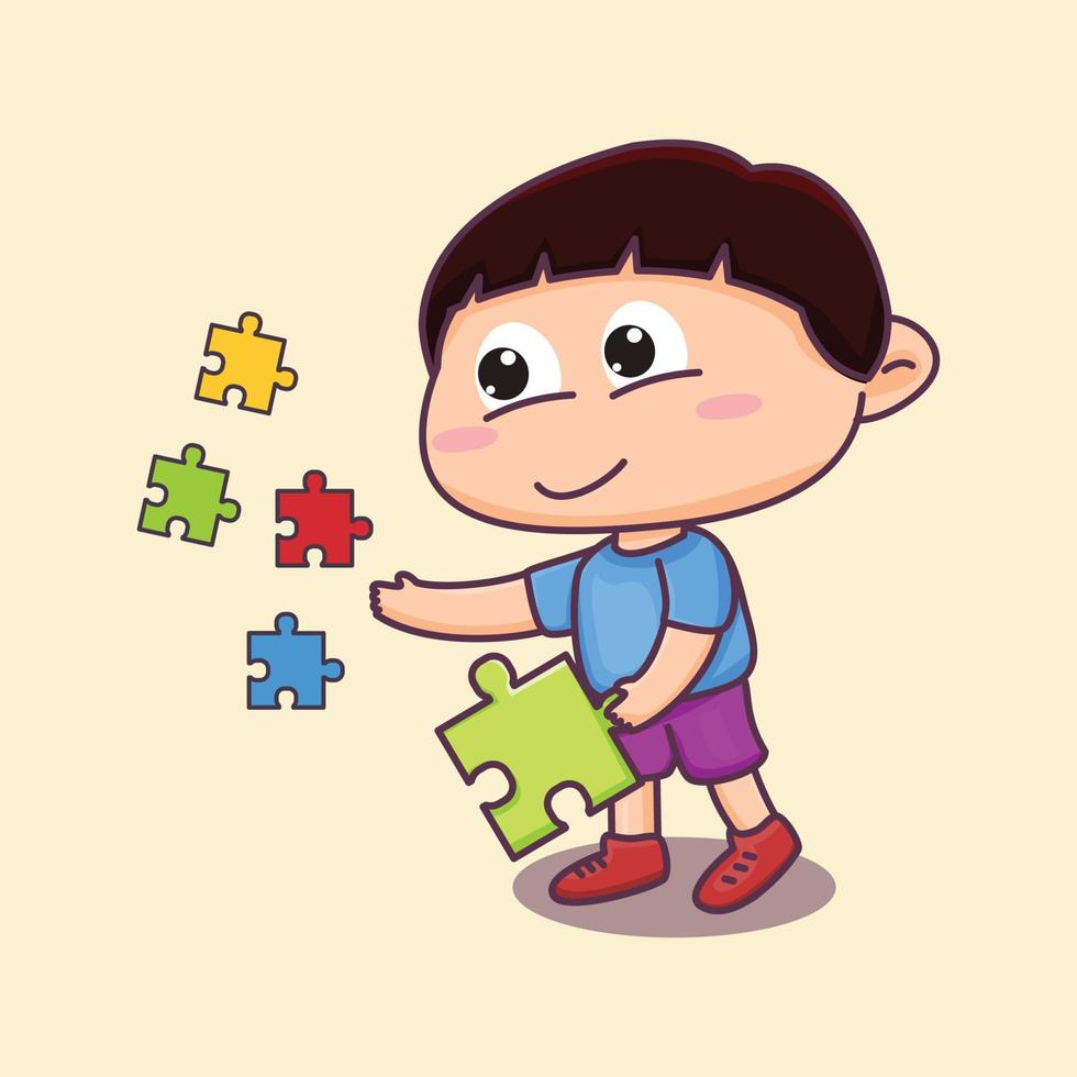 Autism awareness illustration, cute kid playing puzzle with happy smile 5257060 Vector Art at Vecteezy