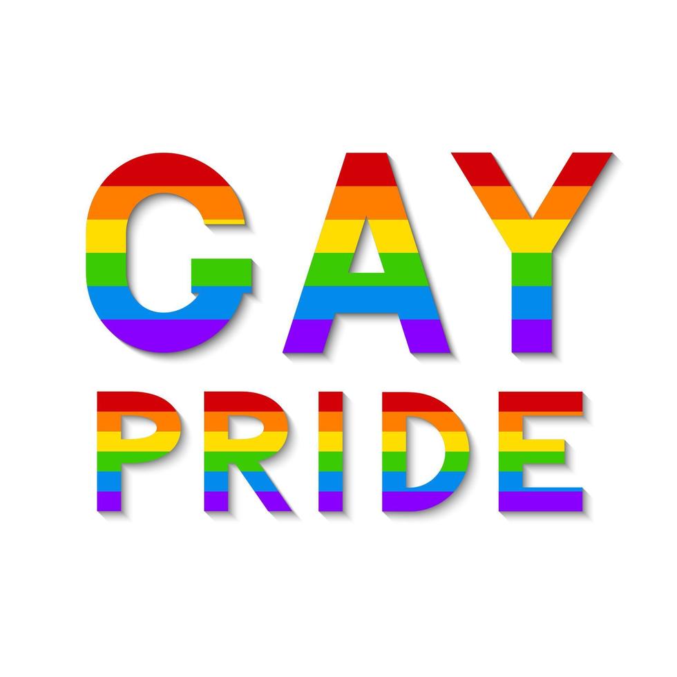 letras coloridas del orgullo gay. letras en colores de la bandera de la comunidad lgbt del arco iris sobre fondo negro. concepto de derechos lgbtq. símbolo de la homosexualidad. orgullo día o mes ilustración vectorial. vector
