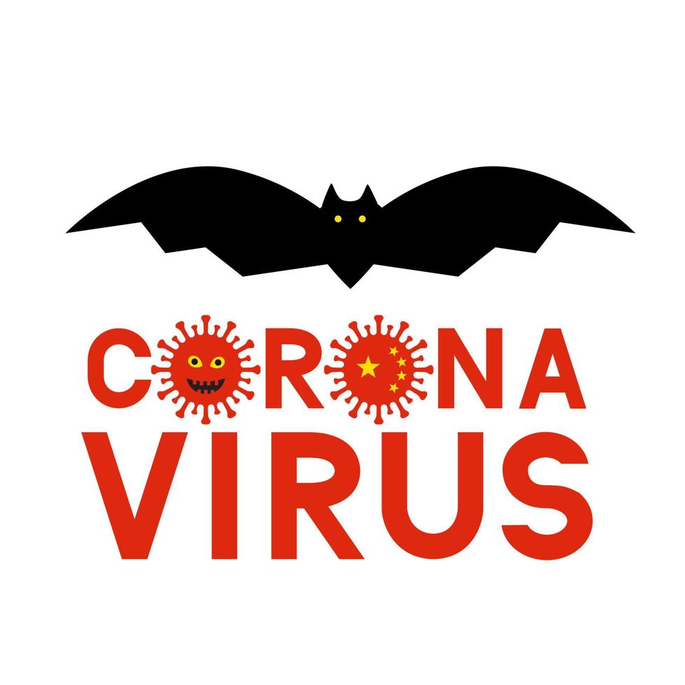 Corona Virus lettering with bats. Pathogen respiratory coronavirus 2019-nCoV from Wuhan, China. Easy to edit vector template for typography poster banner, flyer, brochure, booklet, etc.