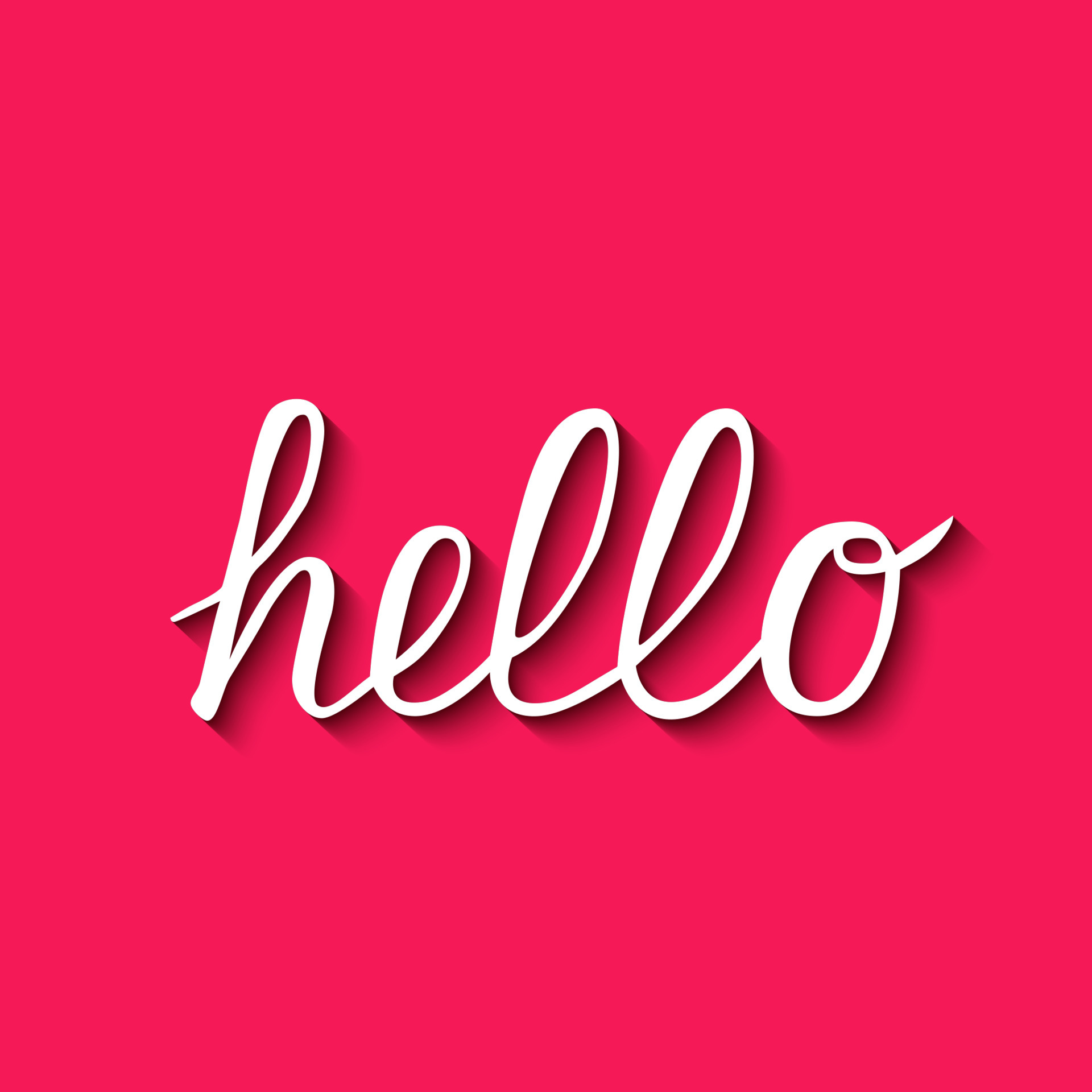 Hello calligraphy lettering on hot pink background. Hand drawn