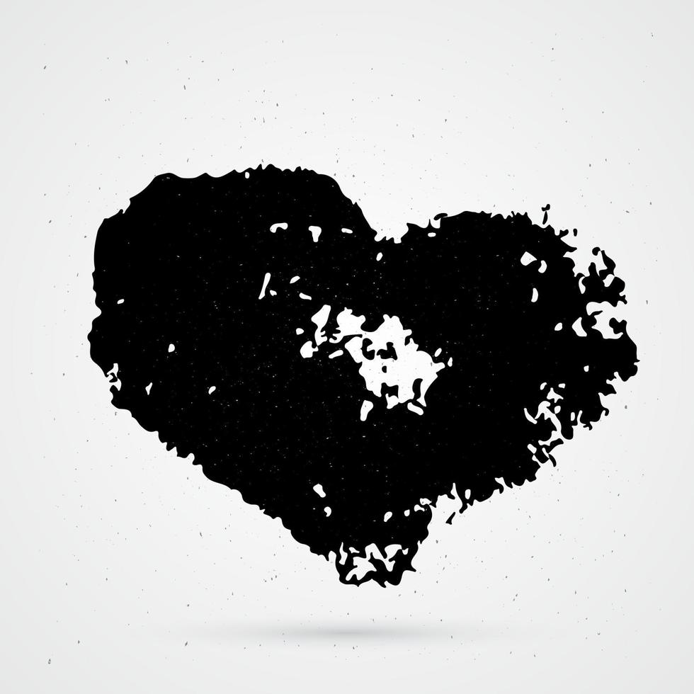 Hand painted heart on white background. Grunge shape of heart. Black textured brush stroke. Valentines day sign. Love symbol. Easy to edit vector element of design.