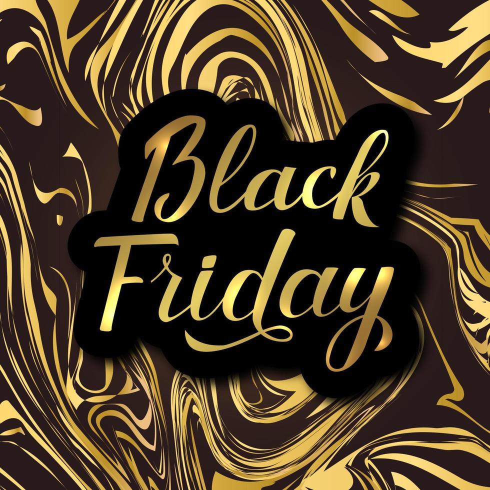 Black  Friday calligraphy lettering with brush. Shiny gold marble background.  Calligraphic sale vector banner.