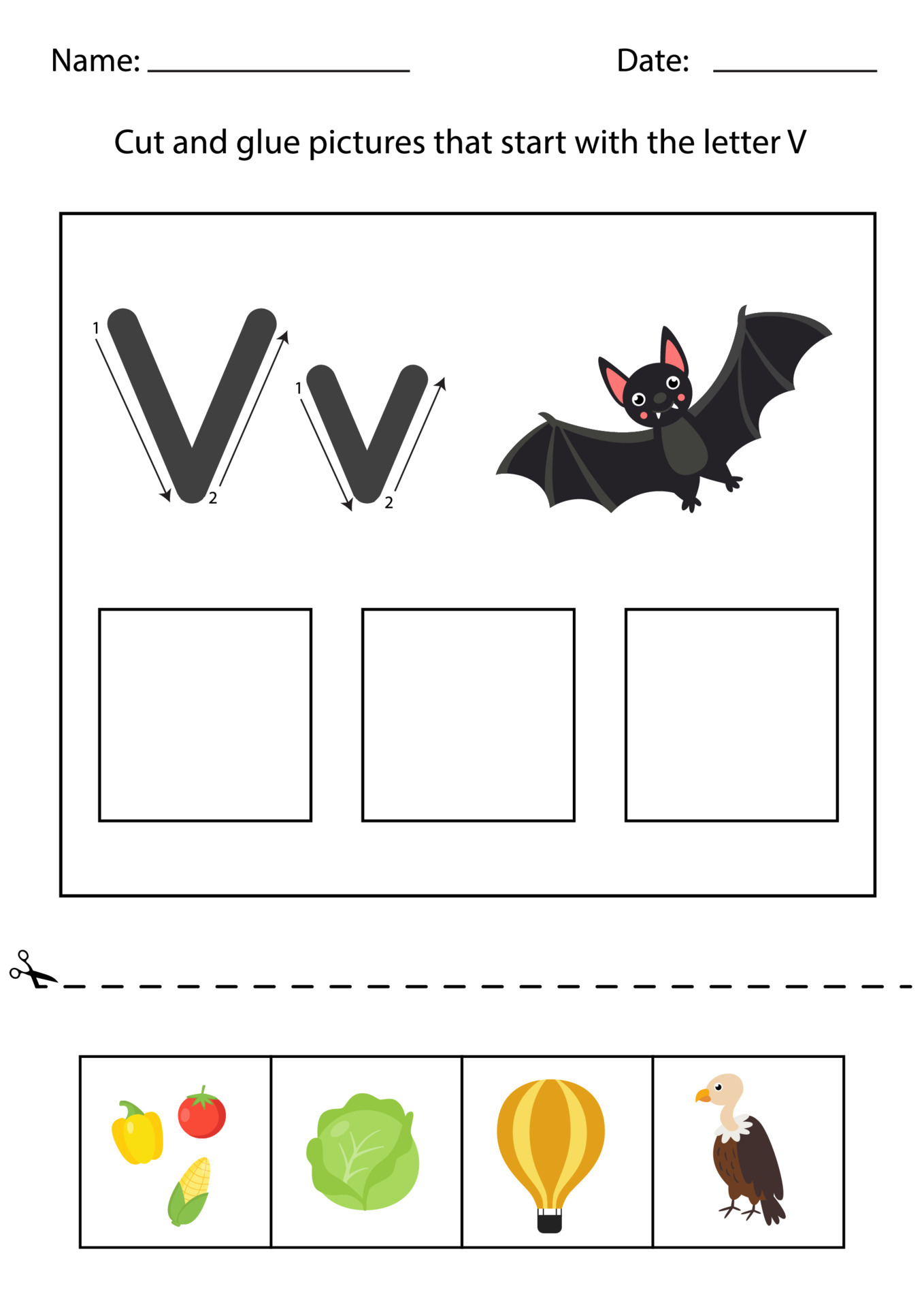 Letter recognition for kids. Cut and glue. Letter V. 5257324 Vector Art at Vecteezy Letter recognition for kids. Cut and glue. Letter V. 5257324 Vector Art at Vecteezy