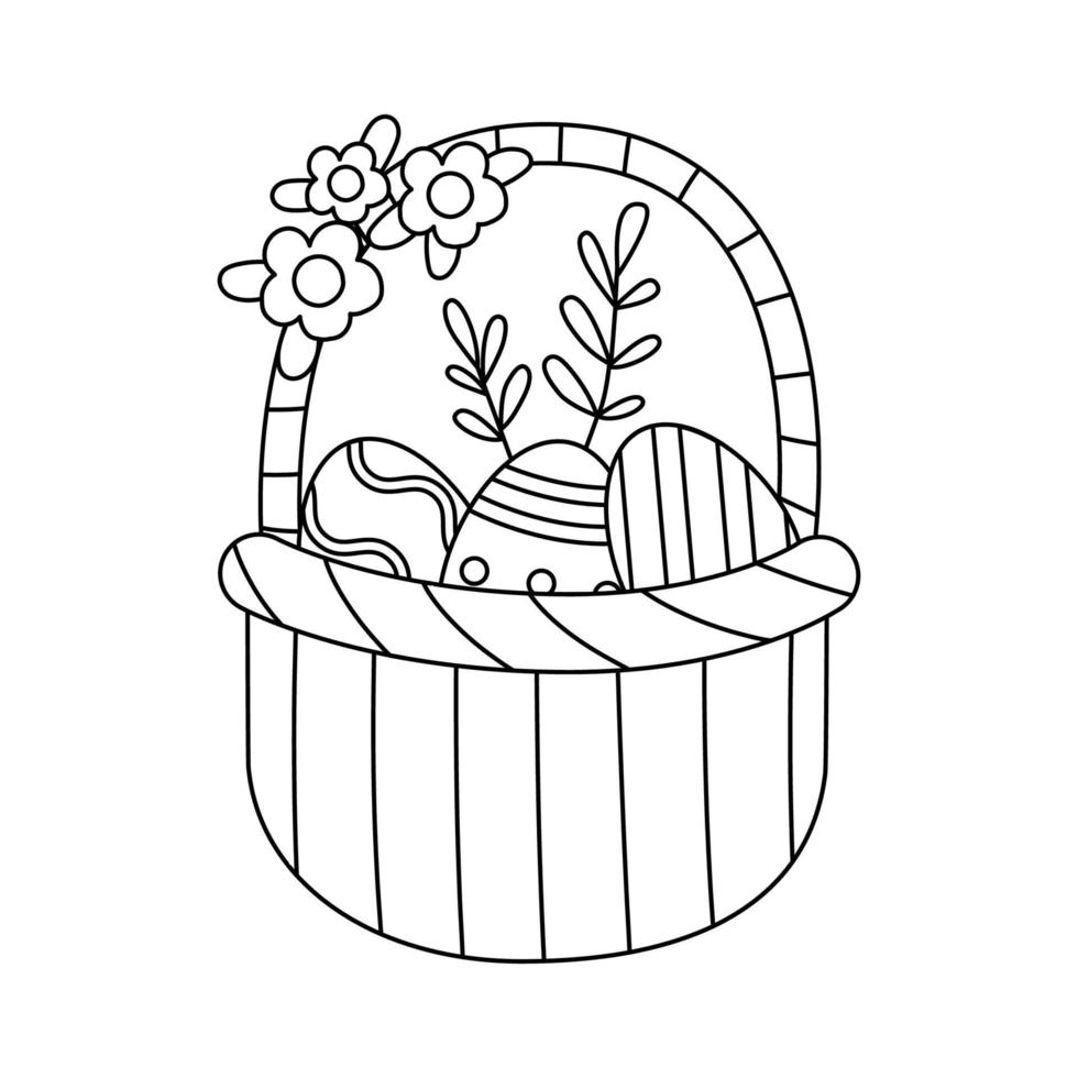 Vector illustration of Easter basket in cartoon style isolated.