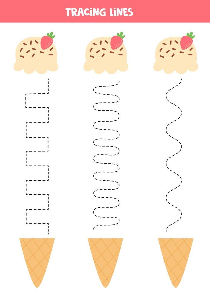 Trace the lines between ice cream cone and waffle. vector