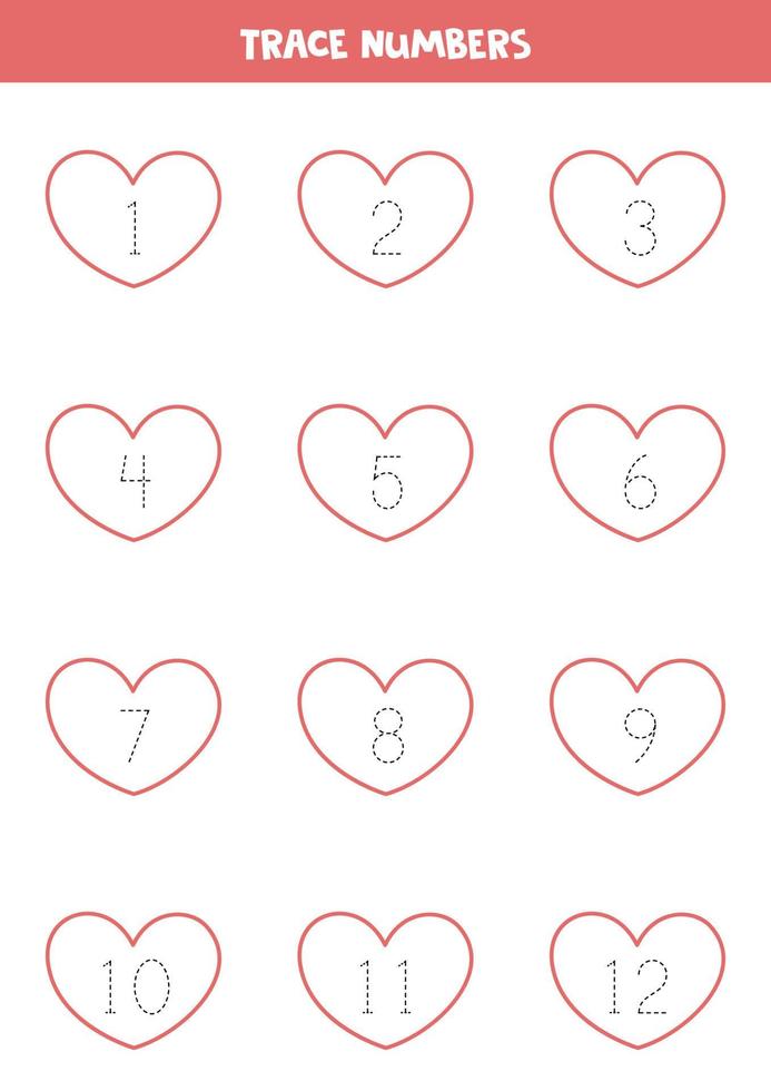 Tracing number. Preschool worksheet for Valentine day. vector