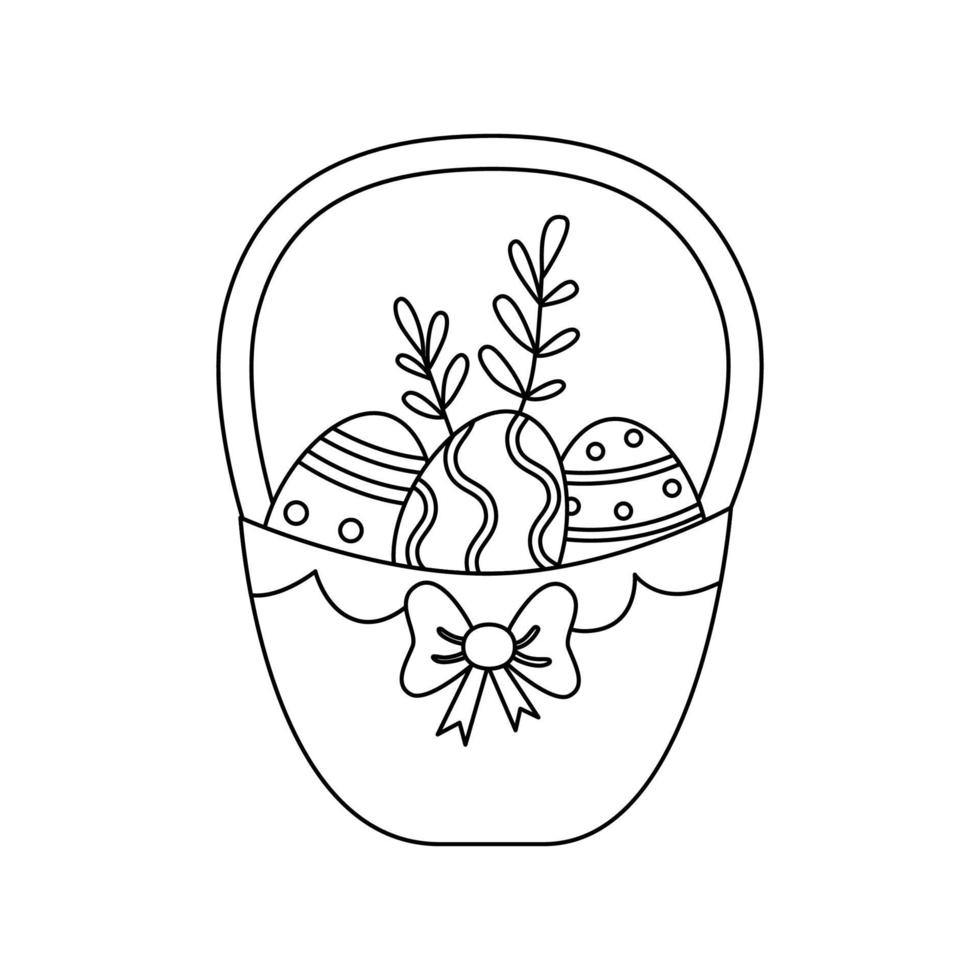 Vector illustration of Easter basket in doodle style isolated.