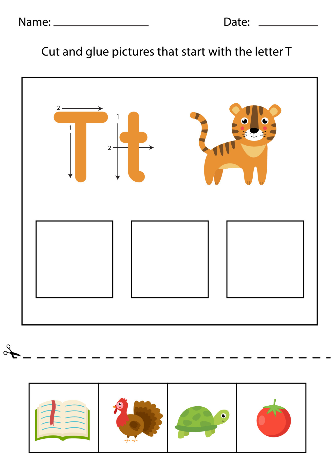 Letter recognition for kids. Cut and glue. Letter T. 5257386 Vector Art at Vecteezy Letter recognition for kids. Cut and glue. Letter T. 5257386 Vector Art at Vecteezy