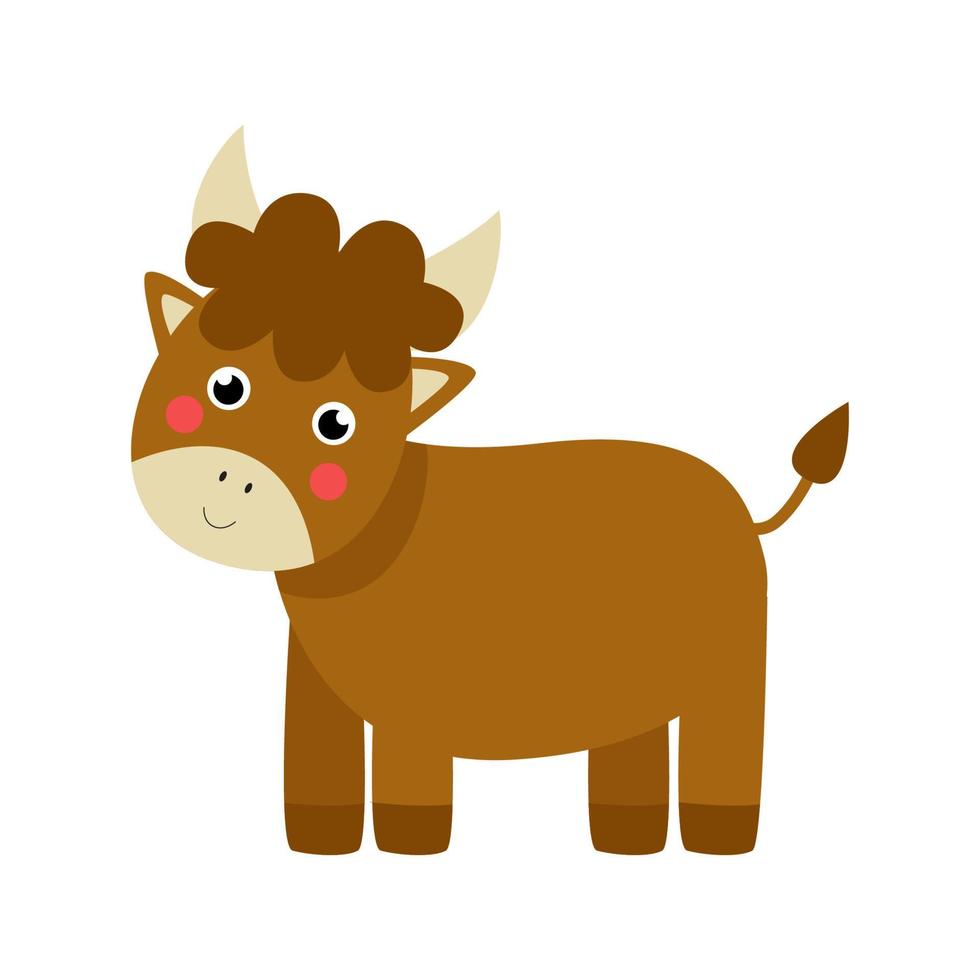 Vector illustration of cute bull isolated on white background.