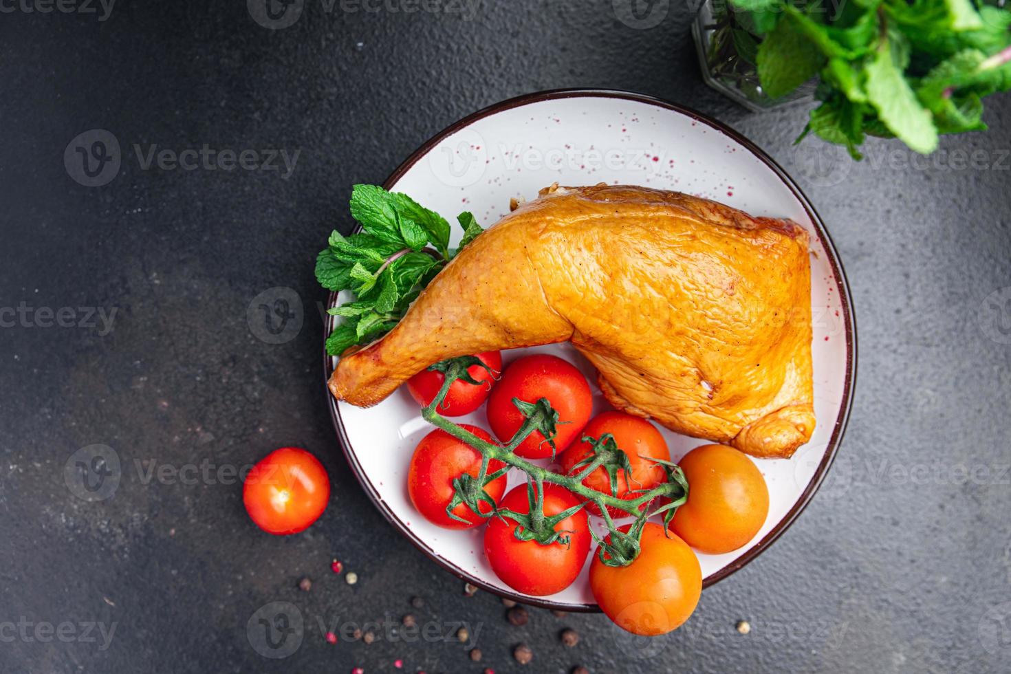 chicken leg fried smoked meat poultry meal food snack photo