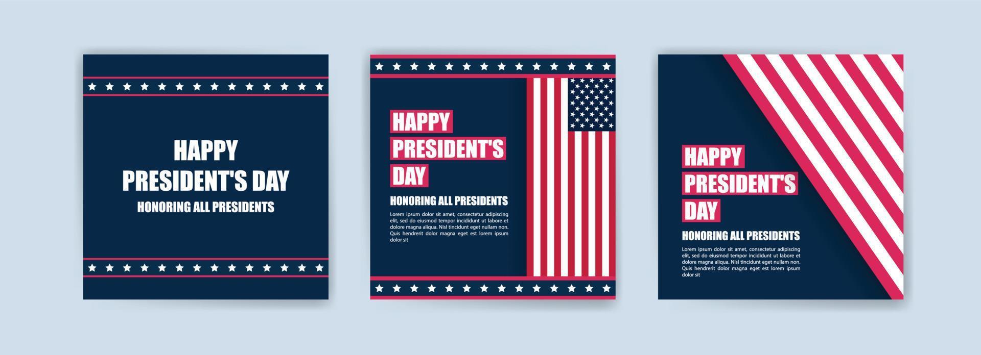 US President's Day greeting card displayed with the national flag of the United States of America. Social media templates for US president's day. vector