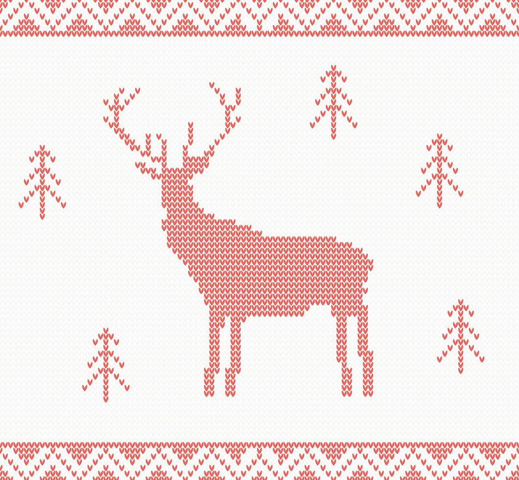 Christmas Knitted background with deer, trees and ornament vector