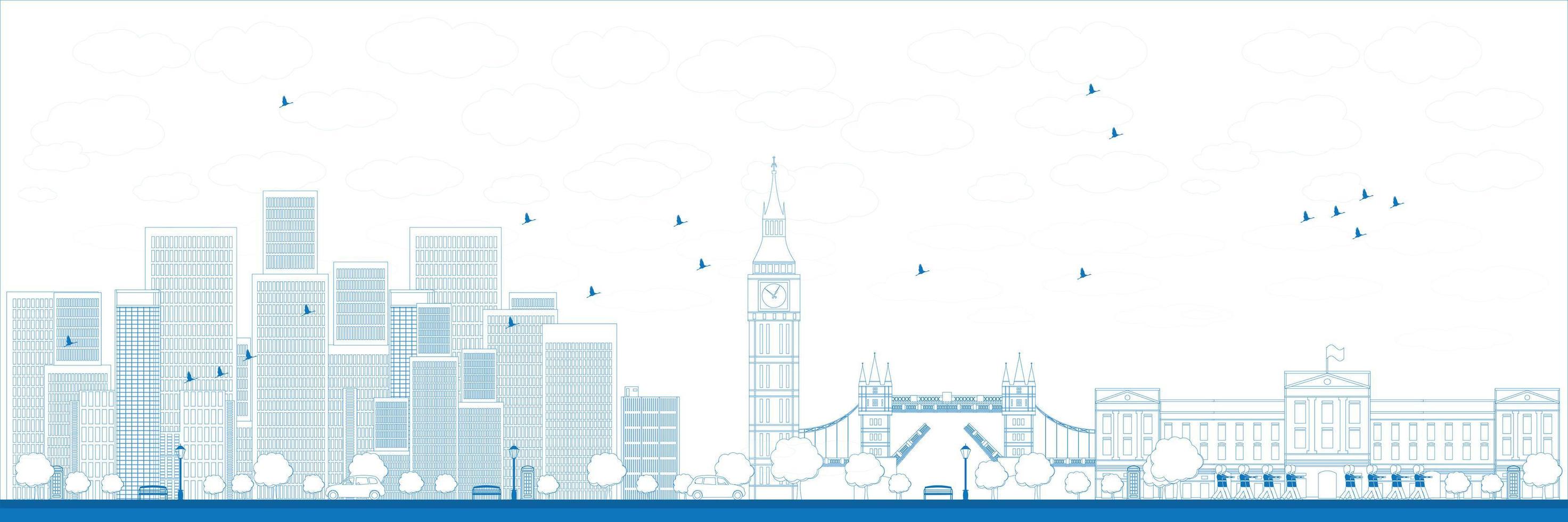 Outline London skyline with skyscrapers vector