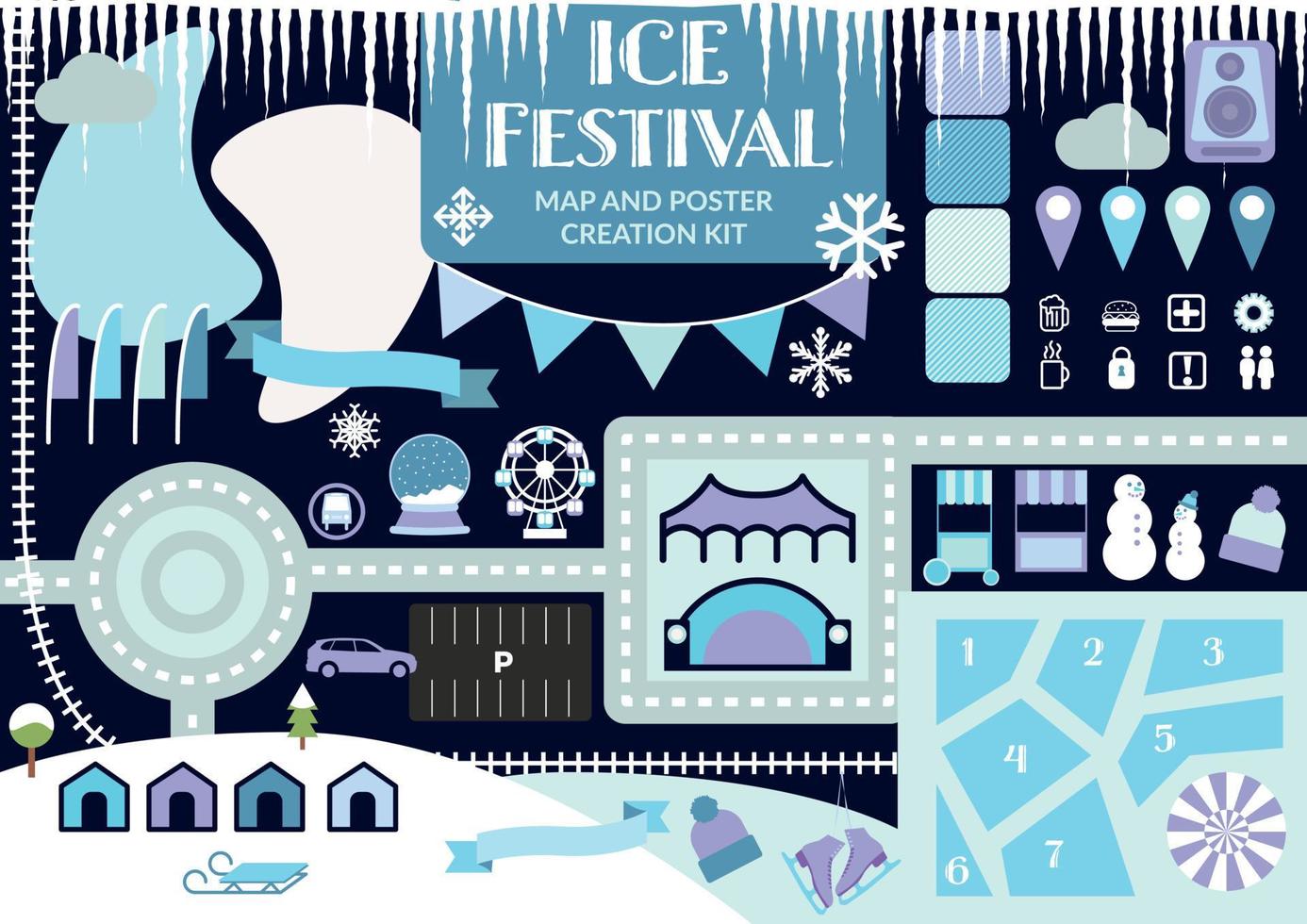 kit de creación de mapas de eventos del festival de hielo vector