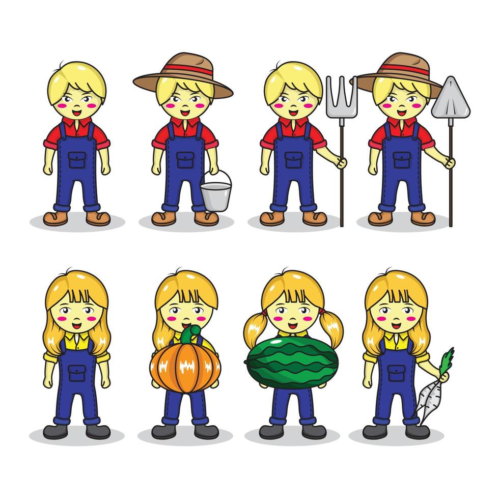 ilustración de conjunto de iconos de niños granjero lindo vector