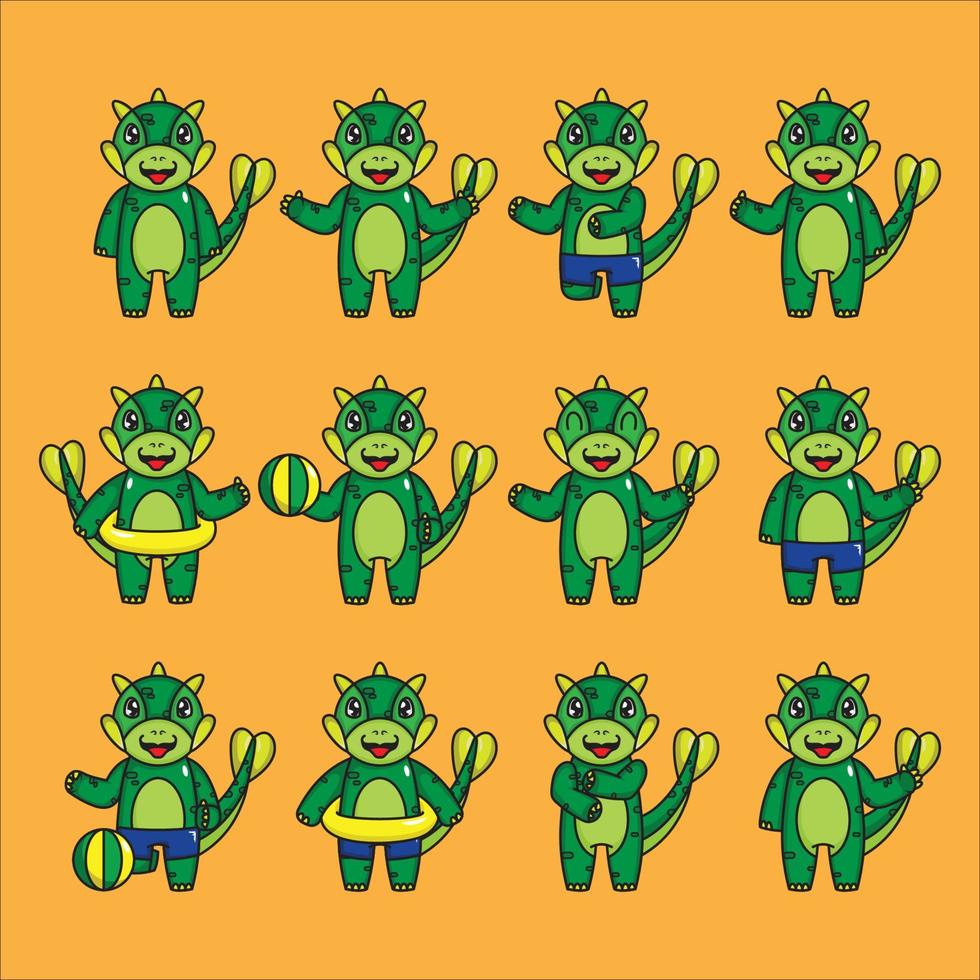 cute ankylosaurus cartoon set icon vector