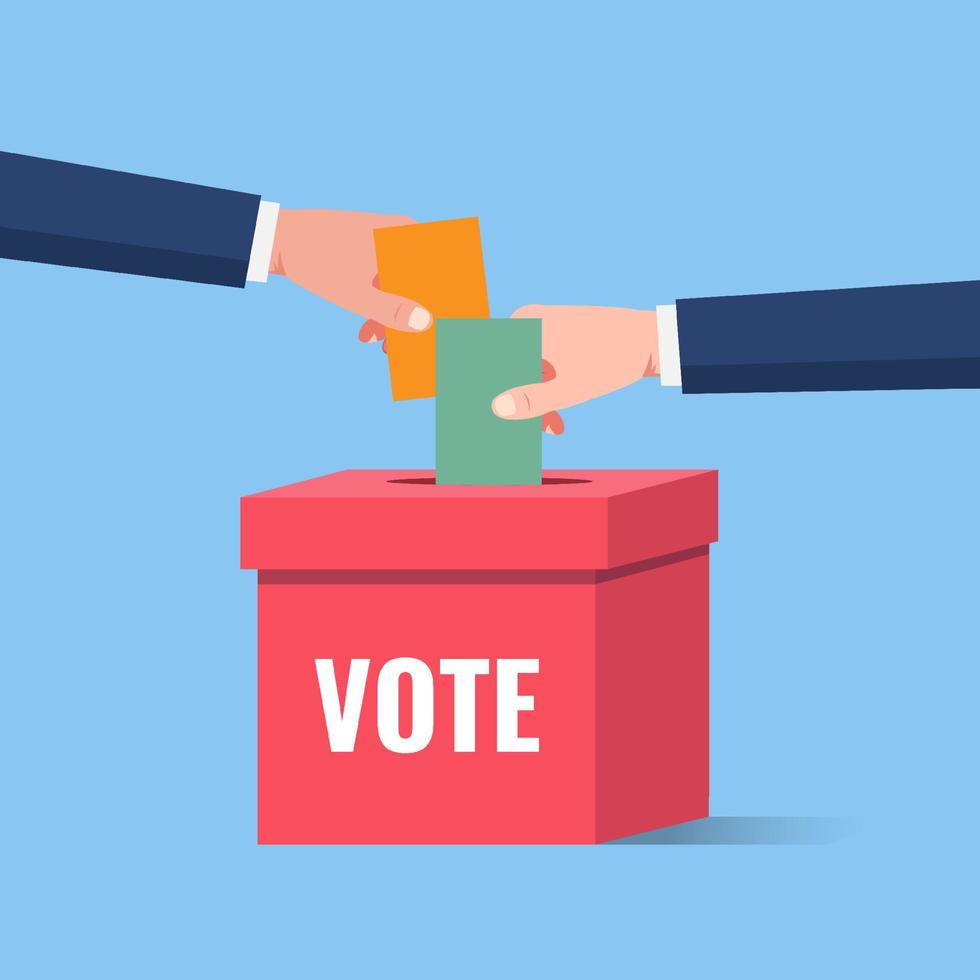 Voting and election, hand holding the ballot paper into the ballot box vector