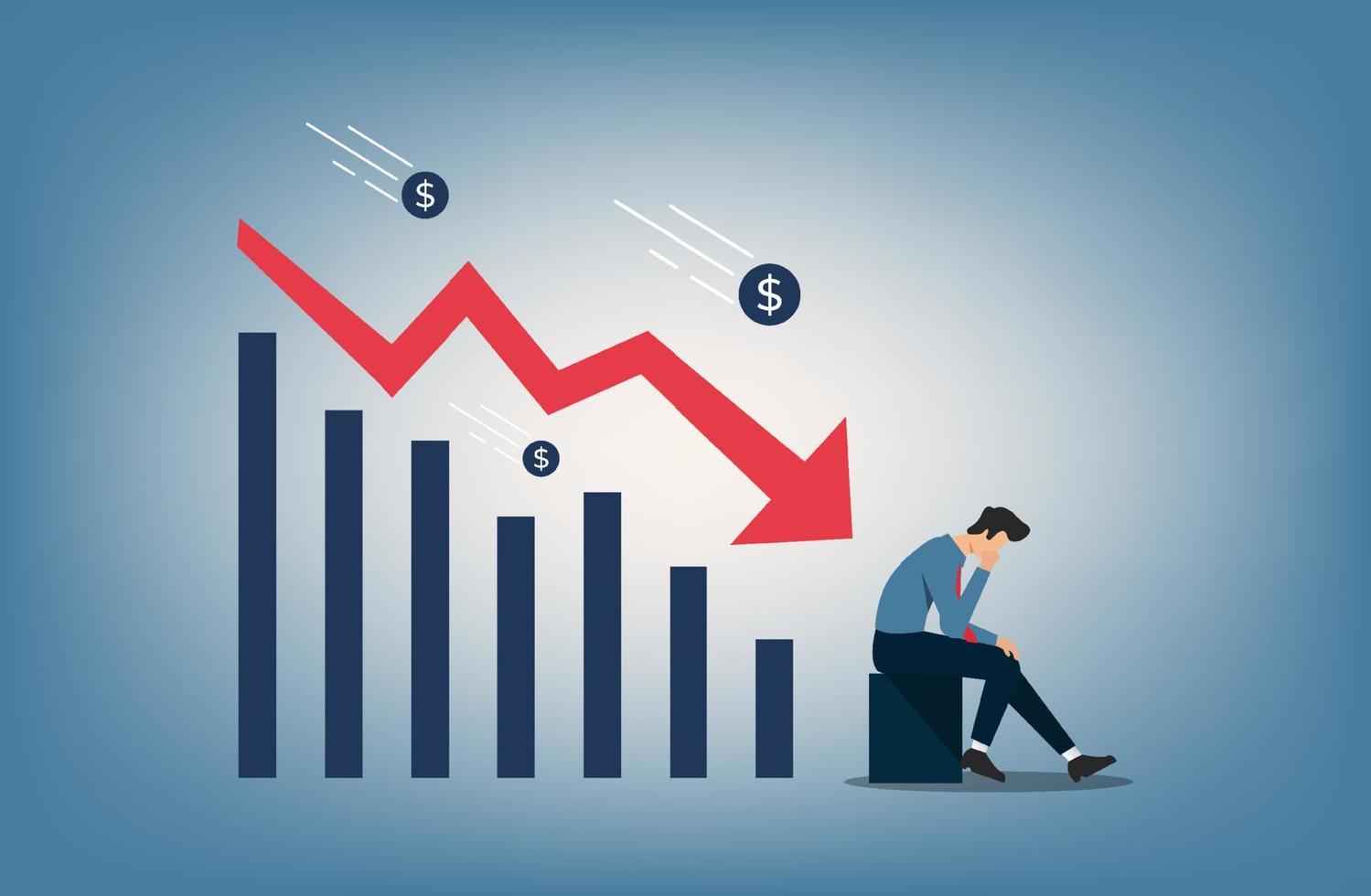 financial and economic crisis concept. Businessman feels down with descending graph symbol vector